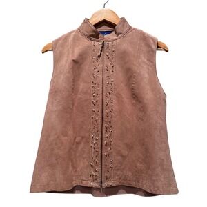 JH‎ Collectibles Beaded Suede Leather Zip Up Vest Size Large Petite Western